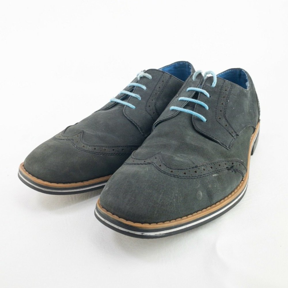 Perry Ellis America Mens Shoes 10.5 Black Blue Wingtip Oxford #1853